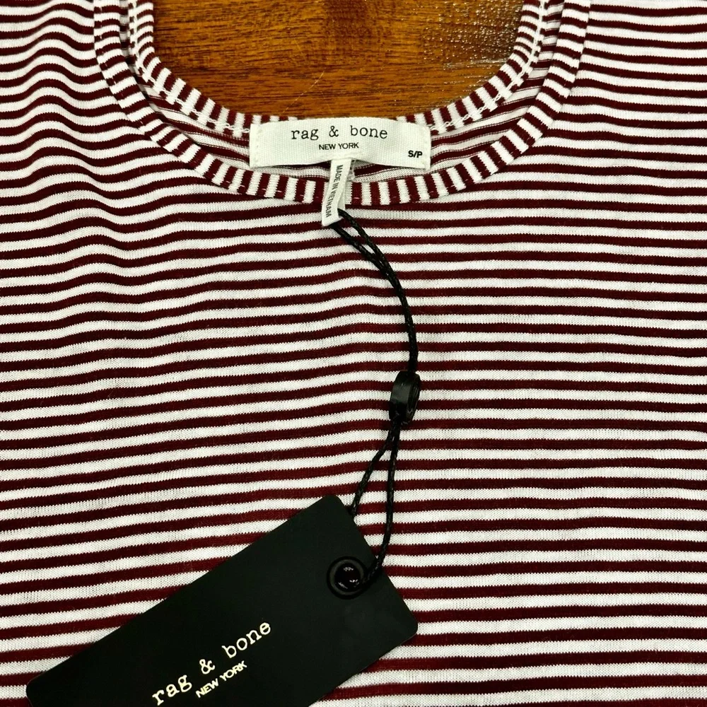 Rag & Bone Michal Crop Scoop Neck Tank, Burgundy Stripe, Small - Picture 5 of 7
